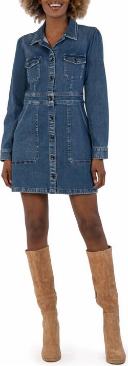 Style 1-168234745-149 KUT FROM THE KLOTH Blue Size 12 Long Sleeve Mini Cocktail Dress on Queenly