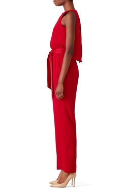 Style 1-1955918699-5650-1 Trina Turk Red Size 12 Summer Pockets Tall Height Jumpsuit Dress on Queenly