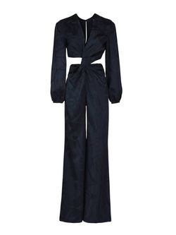 Style 1-1997637850-892 Silvia Tcherassi Blue Size 8 Floor Length Plunge Floral Jumpsuit Dress on Queenly