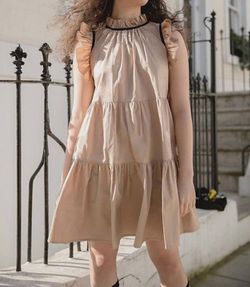 Style 1-2201438484-892 MONICA NERA Nude Size 8 Mini Sleeves Free Shipping Tall Height Cocktail Dress on Queenly