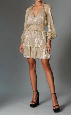 Style 1-2295008480-74 GILNER FARRAR Gold Size 4 Floral Long Sleeve Mini Cocktail Dress on Queenly
