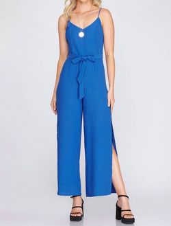 Style 1-2687179366-892 SHE + SKY Blue Size 8 V Neck Tall Height Jumpsuit Dress on Queenly