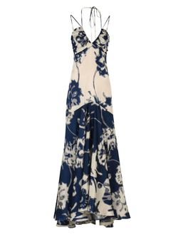 Style 1-2748016626-70 Silvia Tcherassi Blue Size 0 Floral Halter Tall Height Straight Dress on Queenly