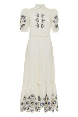 Style 1-2808777349-74 CAROLINA K White Size 4 Sleeves Embroidery Pockets Straight Dress on Queenly