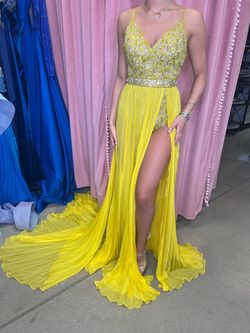 Sherri Hill Yellow Size 6 Plunge Floor Length Fun Fashion Side slit Dress on Queenly