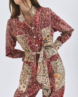Style 1-3169494405-70 CHUFY Red Size 0 Print Sleeves Belt Pockets Jumpsuit Dress on Queenly