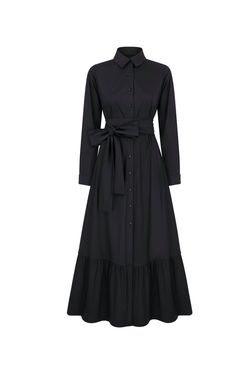 Style 1-3264779502-74 MONICA NERA Black Size 4 Belt Sleeves Side Slit Pockets Straight Dress on Queenly