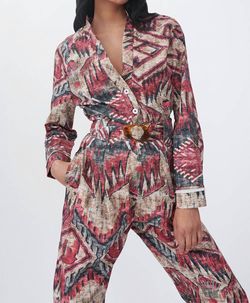 Style 1-3374563946-74 CHUFY Red Size 4 Fringe Print High Neck Jumpsuit Dress on Queenly