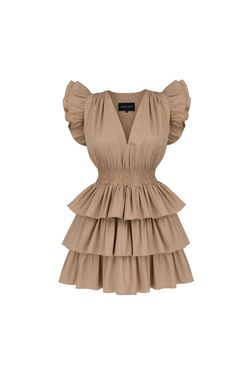 Style 1-3563950556-149 MONICA NERA Nude Size 12 Mini Ruffles Plus Size Cocktail Dress on Queenly