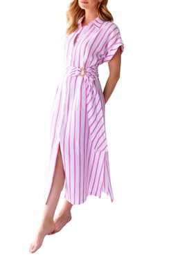Style 1-35872847-149 Finley Pink Size 12 Sleeves Belt A-line Side slit Dress on Queenly