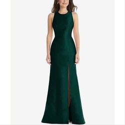 Style D824 Alfred Sung Green Size 14 Polyester 50 Off Jewelled Plus Size Side slit Dress on Queenly