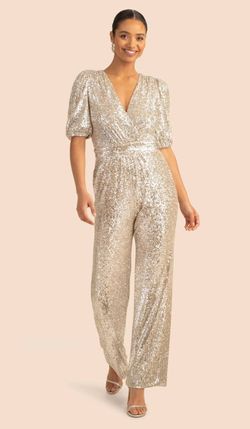 Trina Turk Gold Size 0 Floor Length Plunge Jumpsuit Dress on Queenly