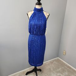 Eliza J Royal Blue Size 4 Midi Polyester Cocktail Dress on Queenly