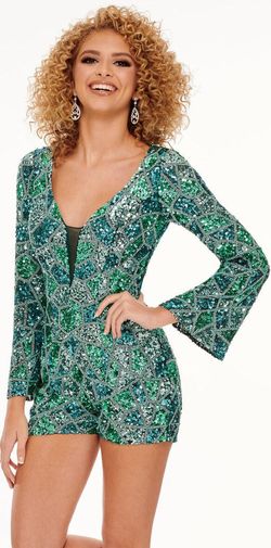 Style 70105 jade Rachel Allan Multicolor Size 4 70105 Jade Mini Sleeves Jumpsuit Dress on Queenly