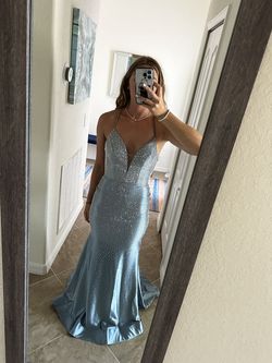 Sherri Hill Light Blue Size 0 Military Prom Mermaid Dress on Queenly