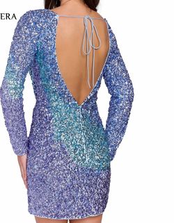 Style 3819 light blue Primavera Multicolor Size 8 Nightclub Long Sleeve Mini Sleeves Cocktail Dress on Queenly