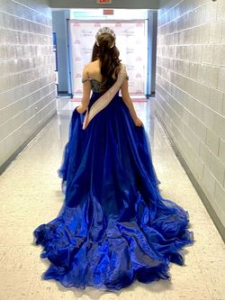 Rachel Allan Blue Size 4 Pageant Custom Ball gown on Queenly