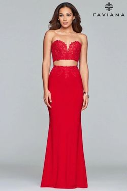 Style 10008 Faviana Red Size 8 Floor Length 50 Off Straight Dress on Queenly