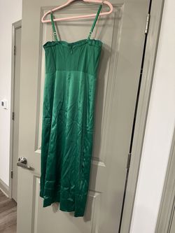 Meshki Green Size 10 Sheer Gala Wedding Guest Side slit Dress on Queenly