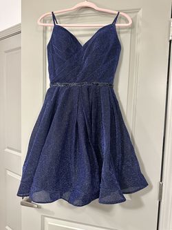 Promgirl Blue Size 12 Prom Plunge Wedding Guest Cocktail Dress on Queenly
