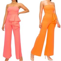 Gibiu Orange Size 12 Plus Size Strapless Jumpsuit Dress on Queenly