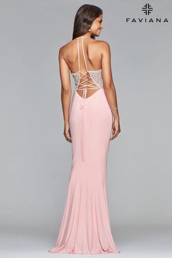 Style 10060 Faviana Pink Size 00 Floor Length Jersey Side slit Dress on Queenly