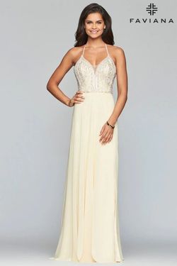Style 10041 Faviana  Yellow Size 6 Floor Length A-line Dress on Queenly