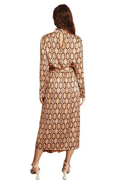 Style 1-3761117501-74 DRESS FORUM Orange Size 4 Long Sleeve Print Keyhole Cocktail Dress on Queenly