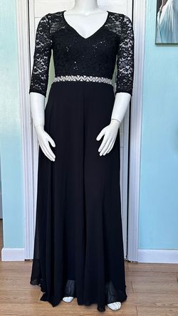 Style 25434 La Scala Black Size 16 Floor Length Plus Size Sequined A-line Dress on Queenly