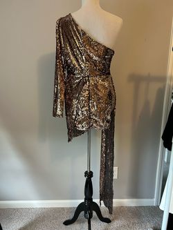 Bella Barnett Gold Size 10 One Shoulder Jersey Cocktail Dress on Queenly