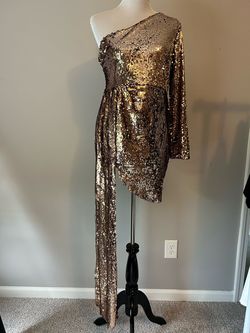 Bella Barnett Gold Size 10 One Shoulder Cocktail Dress on Queenly