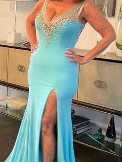 Panoply Blue Size 4 Train Jewelled Side slit Dress on Queenly