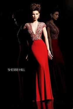 Style 2960 Sherri Hill Red Size 6 Floor Length Jersey Prom A-line Dress on Queenly