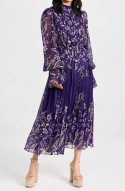 Style 1-4022728230-74 HEMANT & NANDITA Purple Size 4 Keyhole Print Jersey High Neck Cocktail Dress on Queenly