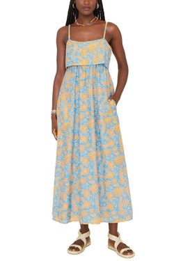 Style 1-4082564013-892 XIRENA Blue Size 8 Free Shipping Tall Height Pockets Floral Cocktail Dress on Queenly