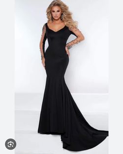 Style 2441 Johnathan Kayne Black Size 4 Military Long Sleeve Sleeves Mermaid Dress on Queenly