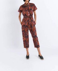 Style 1-4113704282-149 CHUFY Brown Size 12 Plus Size Print Pattern Pockets Jumpsuit Dress on Queenly