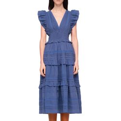 Style 1-422240253-74 SEA Blue Size 4 Sleeves V Neck Cocktail Dress on Queenly