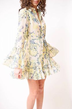 Style 1-571323301-1498 cinq a sept Yellow Size 4 Long Sleeve Print Cocktail Dress on Queenly