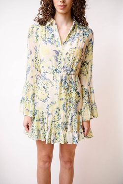 Style 1-571323301-1498 cinq a sept Yellow Size 4 Print Belt High Neck Cocktail Dress on Queenly