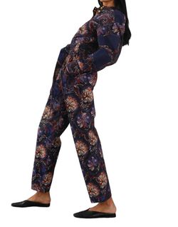 Style 1-882467083-149 CHUFY Blue Size 12 Navy 1-882467083-149 Pockets Print Jumpsuit Dress on Queenly