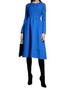 Style 1-930930383-649 Lafayette 148 Blue Size 2 Long Sleeve Silk Flare Tall Height Cocktail Dress on Queenly