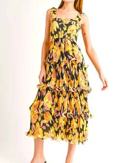 Style 1-1003872484-149 RESET by Jane Yellow Size 12 Free Shipping Jersey Floral Cocktail Dress on Queenly