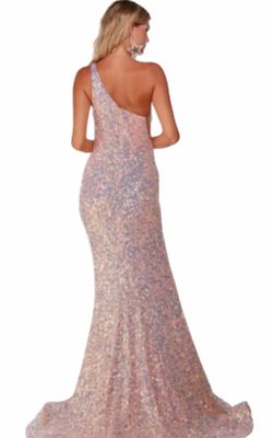 Style 1-1057683013-5 ALYCE PARIS Nude Size 0 1-1057683013-5 One Shoulder Sequined Side slit Dress on Queenly