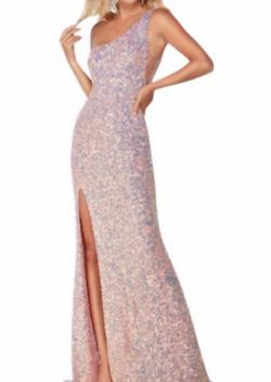 Style 1-1057683013-5 ALYCE PARIS Nude Size 0 Prom Floor Length Sequined Side slit Dress on Queenly