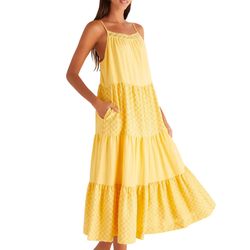 Style 1-1080596765-149 Z Supply Yellow Size 12 Plus Size Spaghetti Strap Pockets Pattern Straight Dress on Queenly