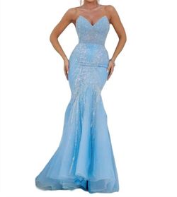 Style 1-1351032827-1498 Terani Couture Blue Size 4 Corset Mermaid Dress on Queenly
