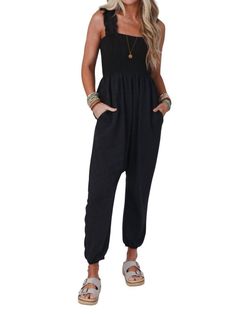 Style 1-1488444377-74 three bird nest Black Size 4 Polyester Spandex Floor Length Pockets Jumpsuit Dress on Queenly