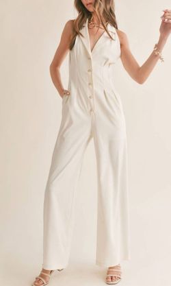 Style 1-1516008025-149 SAGE THE LABEL White Size 12 Plus Size Halter Bridal Shower Jumpsuit Dress on Queenly