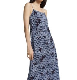 Style 1-1527959477-892 Theory Blue Size 8 Black Tie Print Cocktail Dress on Queenly